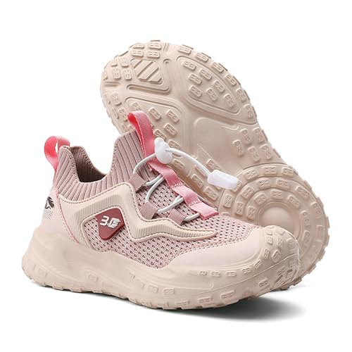 Girls Sneakers Lightweight Breathable Mesh Outdoor Shoes with Elastic Buckle Non Slip Sole for Daily Activities