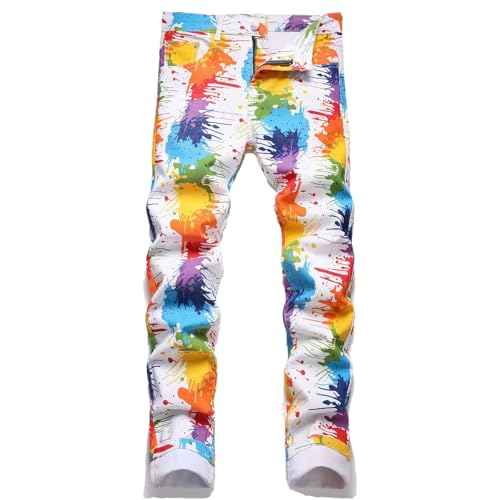 Men's Casual Printed Contrast Color Slim Fit Jeans Stretch Skinny Denim Pants