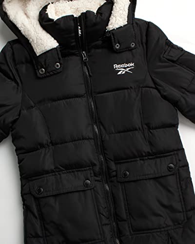 Reebok Girls' Winter Jacket - Stadium Length Quilted Puffer Parka Windbreaker Coat (7-16), Size 14-16, Midnight Black #TOP2