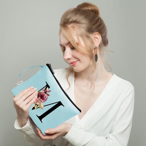 Image of Vavabox A-Z Personalized Makeup Bag, Birthday Gifts for Women Mom, Gifts for Best Friend, Bride Bridesmaid Cosmetic bag (M, Aqua)