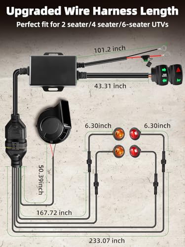 Image of UTV Turn Signal Kit, Pre-Wired, Plug and Play Universal Street Legal UTV Blinker Kits with Rocker Switch, Hazard Light, 110dB Horn, Compatible with Polaris, Can-Am - 4Pods Amber Red Lights