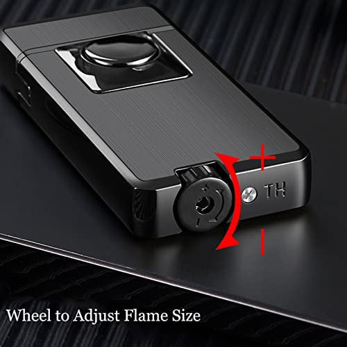 Jet Torch Lighter, Creative Dual Flame Lighter With 6Pcs Flint Stone, Windproof Butane Gas Lighter, Cool Adjustable Soft Flame And Jet Flame 2 In1,Refillable Butane Lighter For Outdoor Indoor-Blue #TOP4