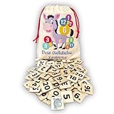 Mutou Das Eselspiel Eckig 2.0 – Volle Zahlen – 121 Teile aus Holz mit Stoffbeutel – Handgefertigtes Familienspiel - Lernspiel - Geschenk - Partyspiel - Gesselschaftsspiel - Reisespiel
