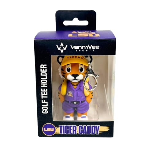 VannyVee Sports NCAA College Mascot Golf Tee Holders, Includes 8 Golf Tees, Fun Golf Accessory, Stylish Golf Bag Add-On, Unique Golf Gift for Men & Women (LSU Tigers)