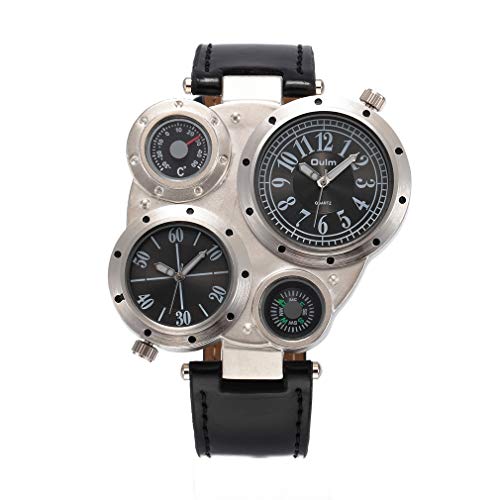EinCar Fashion Metal Dial Watch with Dual Quartz Movement/Compass/Thermometer Black
