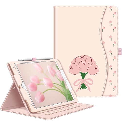 Housse iPad 9 8 7 génération fleurie avec support et poche pour le travail nomade au café