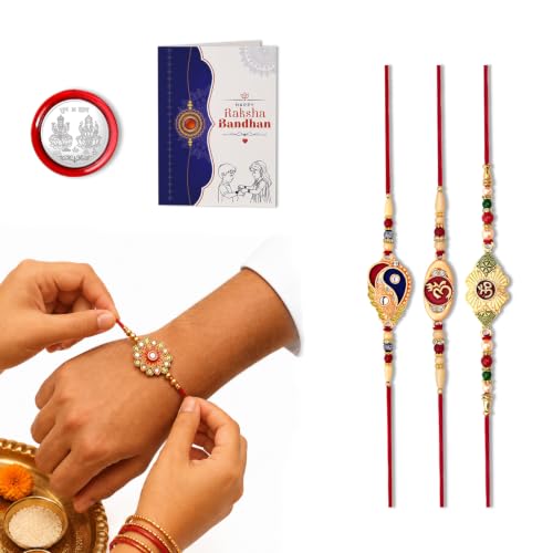 Image of Periept Golden Rakhi Thread Bracelets for Brother - Traditional Indian Festival Bands for Raksha Bandhan, Handmade Ethnic Rakhi Combo with Decorative Packaging
