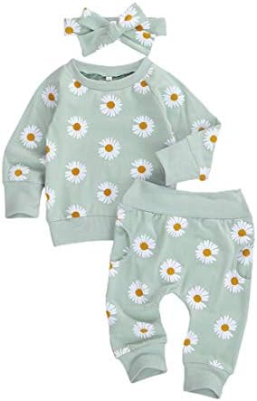 Newborn Infant Baby Girl Clothes Set Long Sleeve Sweatshirts Tops Pants Outfits Clothing Gifts 3 6 9 12 18 24 Months (Green, 6-12 Months)