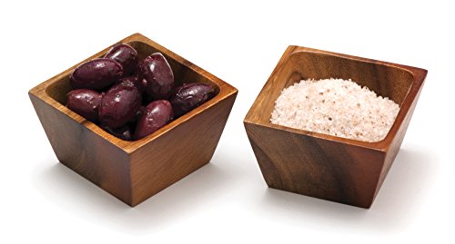 Lipper International Acacia Wood Square Salt Pinch Or Serving Bowls, 3" X 3" X 2-1/2", Set Of 2 #TOP5