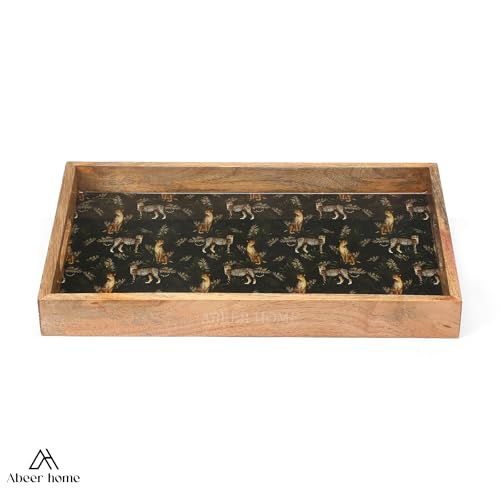 Image of Premium Wooden Serving Tray - 16 x 10 Inches | Leopard Pattern with Raised Edges | Durable Wood Rectangular Breakfast Tray | Wooden Serveware Trays for Tea, Snacks & Sweets, Home & Dining