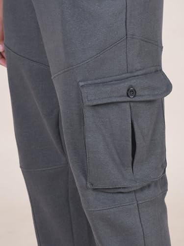 Image of KiddoPanti Boys Solid Fleece Cargo Track Pants | Cotton Poly Fleece Fabric | Ankle Length Jogger | 2 Cargo Pocket,1 Side Pocket | Elastic Waist & Drawcord | Jogger Track Pants