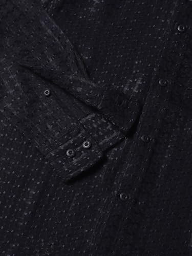 Image of Thomas Scott Men's | Solid | Textured Fabric | Full Sleeve | Slim Fit | Polyester-Blend | Spread Collar | Casual Shirt
