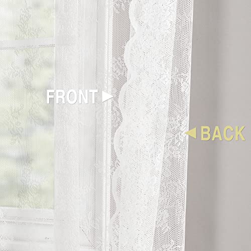 Sheer Curtains Window Drapes For Bedroom Living Room Grommet Rose Lace Retro Style Vintage To Light Filtering Airy Set Of 2 Panels 84 Inch White #TOP1
