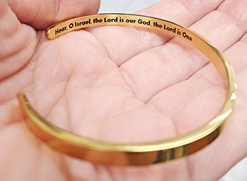 Hear O Israel Inspirational Stackable Gold Plated Cuff Bangle Bracelet for Women - Hebrew English2