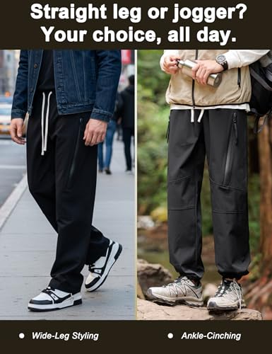 Image of Venzina Men's Techwear Casual Pants, 2-in-1 Straight Leg Waterproof Quick-Dry Joggers, Urban Functional Pants with Contrast Zipper, for Commuting Travel Workout