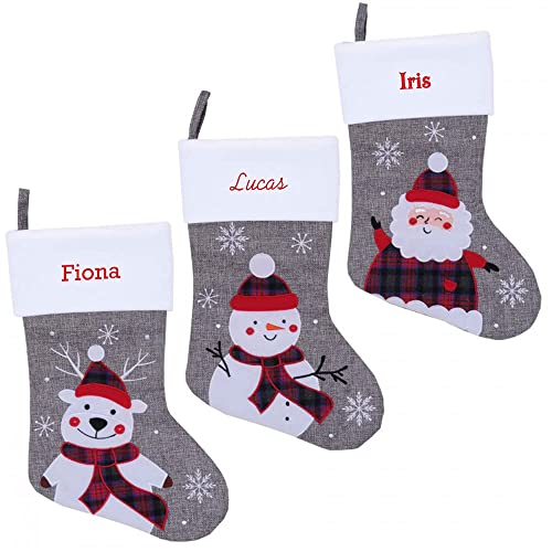 Calze Natalizie con Nome Ricamato Grigia - Addobbi...