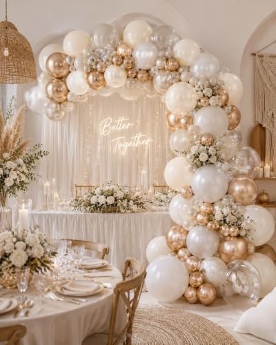 Image of Cream White, Ivory Beige Balloons - Metallic Gold, Pearl White Sand - Neutral & Boho Decorations for Engagement, Baby Shower