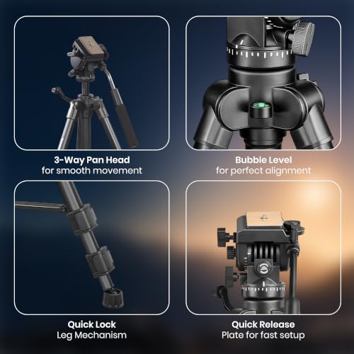 Image of Simpex VCT-691 Professional Camera Tripod Stand, 5kg Load Capacity with 3-Way Pan Head & Bubble Level, Compatible with DSLR, Mirrorless, Mobile, GoPro & Video Cameras(Black)