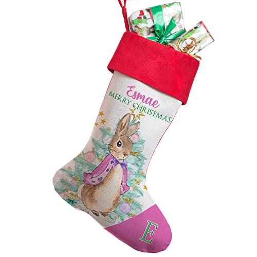 KRAFTYGIFTS Personalised RABBIT Stocking Christmas Childrens Hanging Xmas Pink Present Bag Gift SS15 KRAFTYGIFTS Personalised RABBIT Stocking Christmas Childrens Hanging Xmas Pink Present Bag Gift SS15