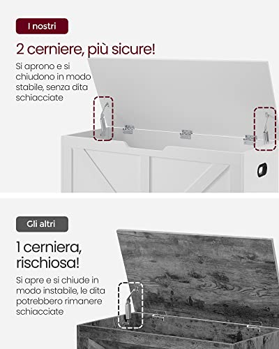 VASAGLE Cassapanca, Panca Portaoggetti, Pouf Organizzatore con 2 Cerniere di Sicurezza, Scarpiera, Stile Rustico, 40 x 100 x 46 cm, per Corridoio, Camera da Letto, Soggiorno, Bianco Nuvola LSB060T14 - Immagine 5