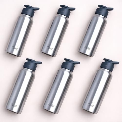 Image of Clazkit Amaze 1000ml Sporty Stainless Steel Water Bottle Set of 6 |ISI Certified | Leakproof, Rust-Free, BPA-Free, Durable for College, Fridge, Sports, Gym, Yoga & Office - Easy to Clean & Reusable