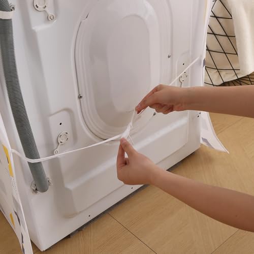 Image of HOKIPO Waterproof Front Load Washing Machine Cover | PEVA Dustproof Protective Cover for 6kg, 6.5kg, 7kg & 7.5kg Fully Automatic Machines | Size 63x62x85 cm, Geometric Abstract (AR-5878-D1)