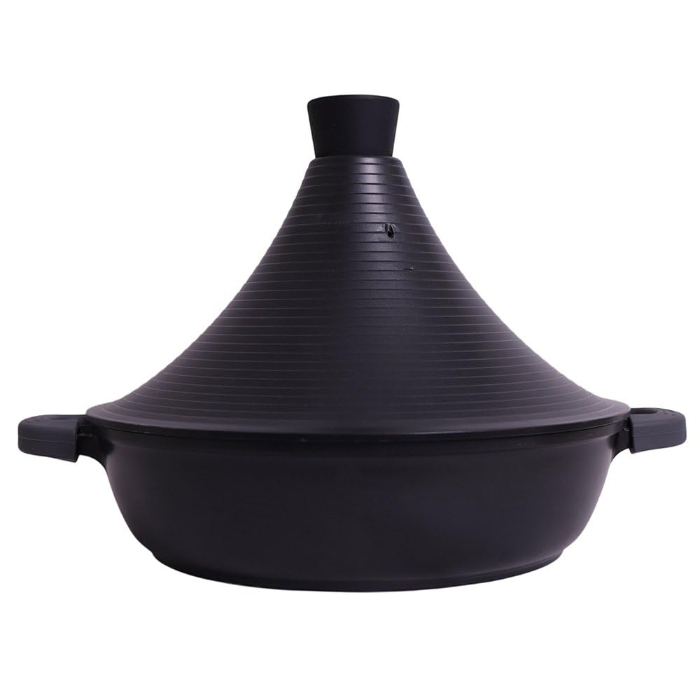 Tajine Tous Feux dont Induction - Plat Tajine Marocain 28cm Marmite tajine avec Couvercle en Aluminium antiadhésif - Noir