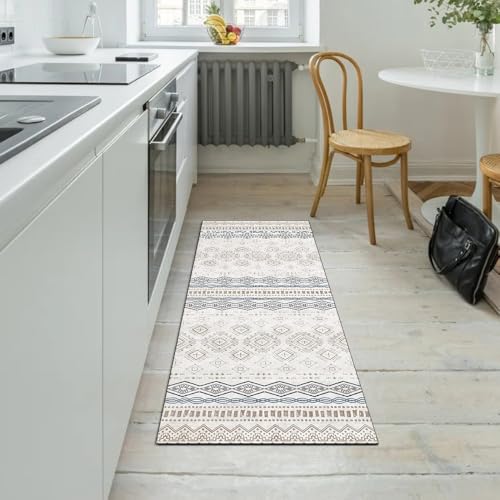 Alfombra dormitorio bohemia lavable gris marrón para pasillo 5