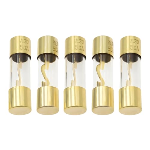 BWBWND 5PCS 50A Gold Plated Glass AGU Fuse for Car Audio