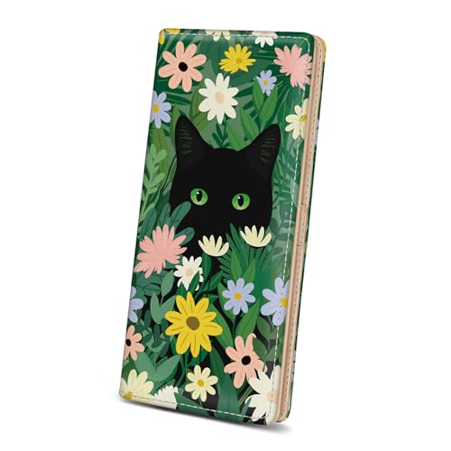 Image of Immaturus Black Cat Floral Womens Wallet, Slim Thin RFID Blocking Card Wallets, Bifold PU Leather Credit Card Holder Organizer, Cute Cash Clutch Long Billfold with Zipper Coin Pocket Ladies Girls Gift
