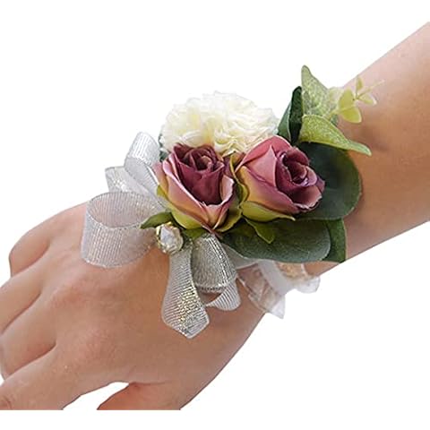 Snadulor 1 Pcs Small Fresh Artificial Flower Wrist Flower Corsage,Used for Outdoor Wedding,Wedding Anniversary,Party(Dark Purple) Cover