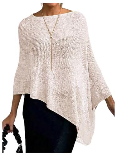 GORGLITTER Women's Sheer Knit Poncho Boat Neck Bat Wing Knit Tops Lightweight Pullover Sweater 2025 Trendy