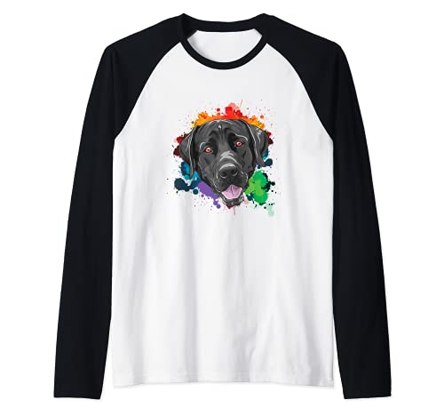 Colorful Labrador Dog Head Golden Retriever Puppy Breed Pet Raglan Baseball Tee, Black