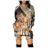 Generisch Vestido de Navidad con capucha para mujer, vestido con estampado de renos, sudadera con capucha, vestido festivo de Navidad, con bolsillos, suéter cómodo, ropa de Navidad, 2 azul oscuro, XXL