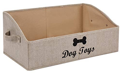 Morezi Caja de almacenamiento de juguetes para perros trapezoidal, adecuada para guardar juguetes para perros, ropa para perros y otros suministros para mascotas-Raya Caqui