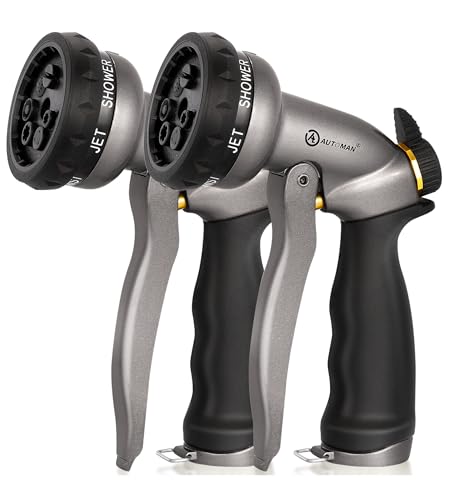 Image of AUTOMAN Garden Hose Nozzle - 2 Pack, 100% Metal High Pressure Spray Nozzle, Labor-Saving Design, Heavy Duty for Garden Watering, Car Washing, Window Cleaning, Pets Bathing