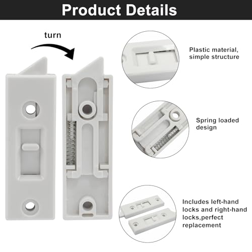Kyuionty Window Latch Locks Replacement Window Parts and Hardware, Plastic Spring Loaded Sliding Window Tilt Latch for Home Window Accessories, Pack of 4 (White) - Image 3