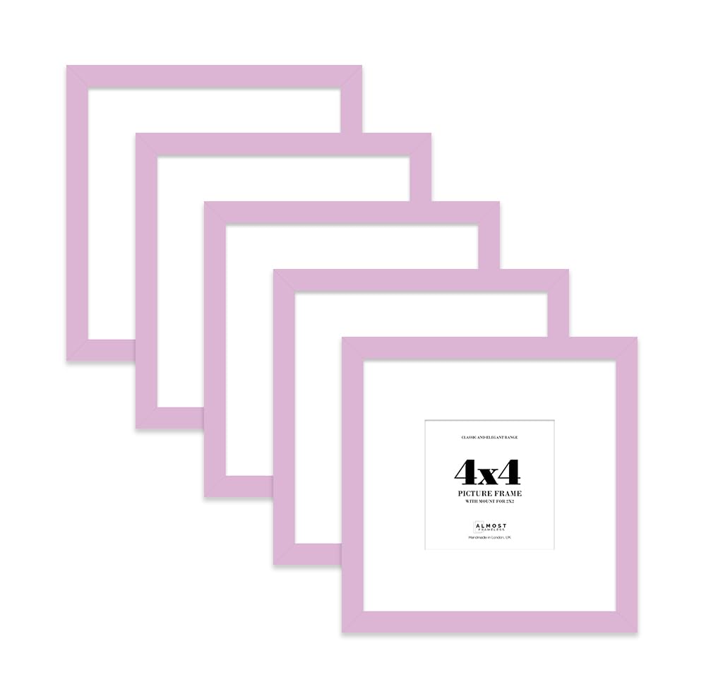 4x4 Lilac Picture Frame with Mount for 2x2 Photos, Prints - Modern Square Wall Frame, Set of 5