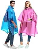Borogo 2 Pack Rain Ponchos for Adults Reusable - Raincoats Survival Emergency Heavy Duty Rain Coat with Drawstring Hood Blue&Pink