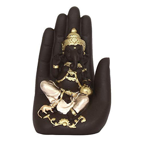 Image of eCraftIndia Golden Handcrafted Palm Ganesha Polyresin Showpiece (12.5 cm x 7.5 cm x 17.5 cm, Black)
