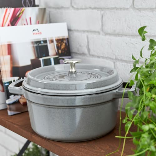 Image of Staub Cast Iron Round Dutch Oven, Made in France, Graphite Grey, 4-qt, Serves 4-6 people