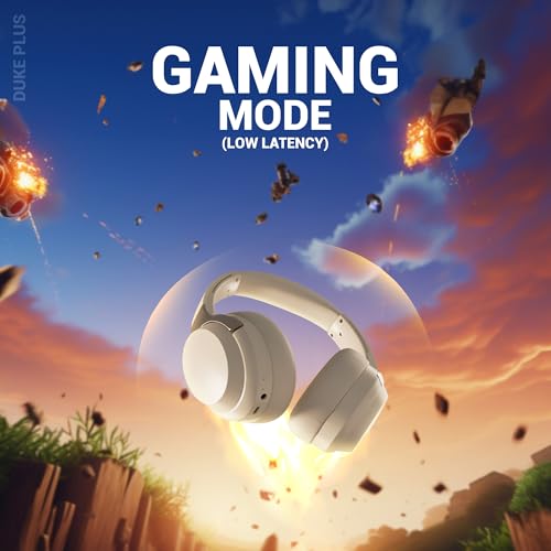 Image of ZEBRONICS Duke Plus, Wireless Over Ear Headphone with ANC, ENC, Gaming Mode, Dual Pairing, Rapid Charge, Upto 70* Hours Backup, Bluetooth v5.4, AUX, Comfortable Earcushion, Deep Bass (Beige)