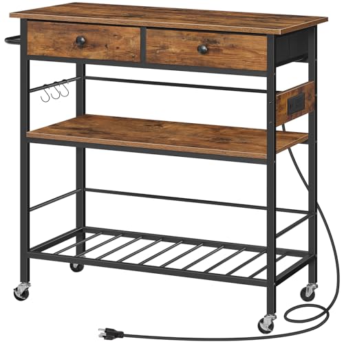 Comparison: Best Microwave For Kitchen Island 5 HOOBRO Kitchen Island with Storage, Rolling Island Cart for Kitchen with 2 Drawers & Outlet, 3 Tier Coffee Station and Microwave Stand, Kitchen Island Table for Home, Rustic Brown BF08UZD01