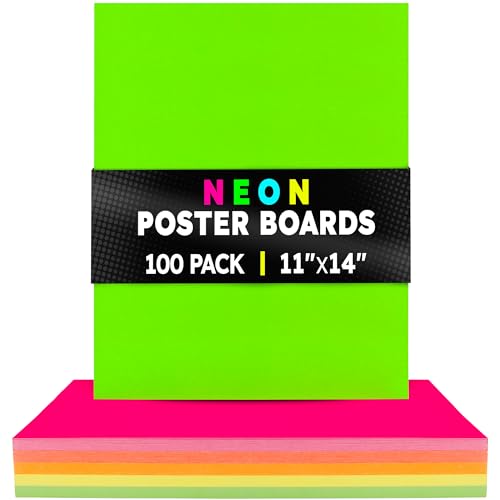 Image of Hygloss Medium Poster Board 11x14 - 100 Assorted Neon Color Bulk Pack - 10 Pt. Thickness Colored Poster Board Paper for Projects, Signs, Displays - Posterboard Multipack 11 inch x 14 inch