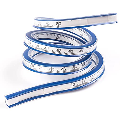 TamBee 24 Inch Sewing Ruler Flexible Curve Ruler Rulers for Drawing Rulers for Quilting and Sewing Soft Tape Measure Blue/White 24 Inch (60cm)