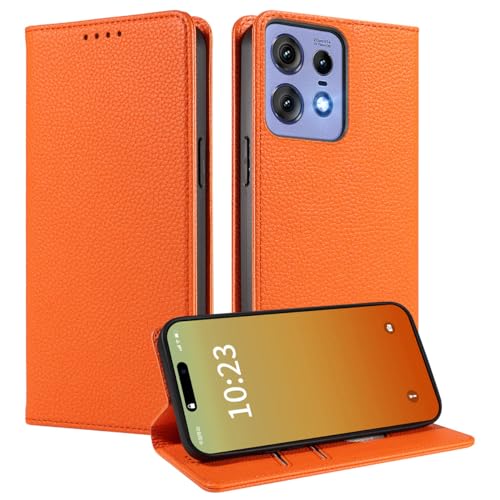 MOJIA Premium PU Leather Wallet Case Flip Phone Cover, Card Holder Multifunctional Case for Motorola Edge 50 Pro. Orange
