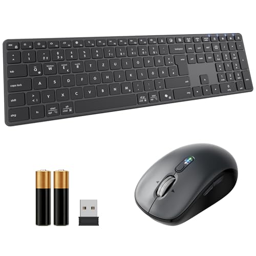Combinazione di tastiera e mouse wireless ultra sottile e silenziosa, con radio a 2,4 GHz e doppia connessione Bluetooth, compatibile con più dispositivi, full-size, per Windows/PC/laptop