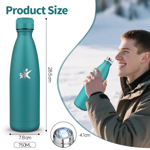 Trinkflasche Edelstahl - 750ml - Thermosflasche, BPA-Frei, Trinkflasche Sport - Auslaufsicher Wasserflasche,Thermoskanne Kohlensäure Geeignet, Thermoskanne für Fitness, Gym, Fahrrad 4