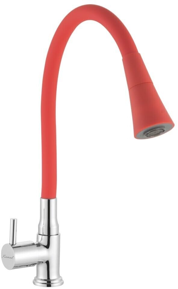 Image of KAMAL Full Brass Sink Tap Flexo Play RED | Deck Mounted | Shower & Aerator Mode | Dual Flow Flexible Silicone Swivel Spout 360 Degree | Cold Water Tap Bib Tap Faucet (Deck Mount Installation Type)
