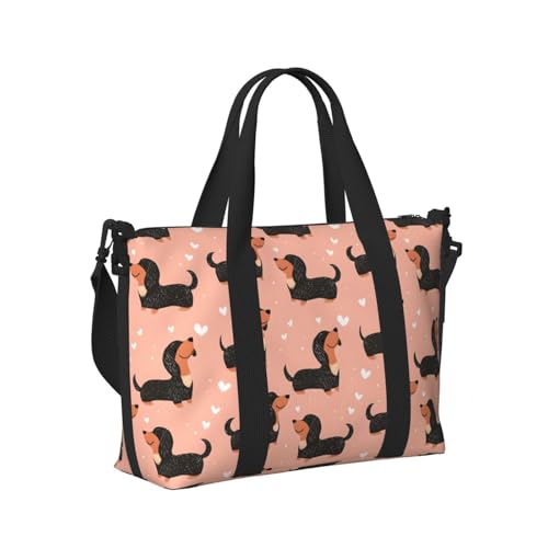 Cute Dachshund Heart Print Travel Duffle Bags for Women, Personal Item Overnight Weekender Sport Carry On Gym Bag for Men Women